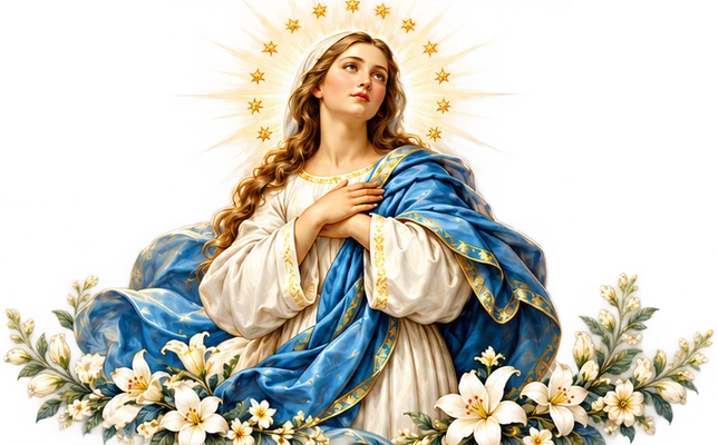 La Virgen Inmaculada entre lirios blancos